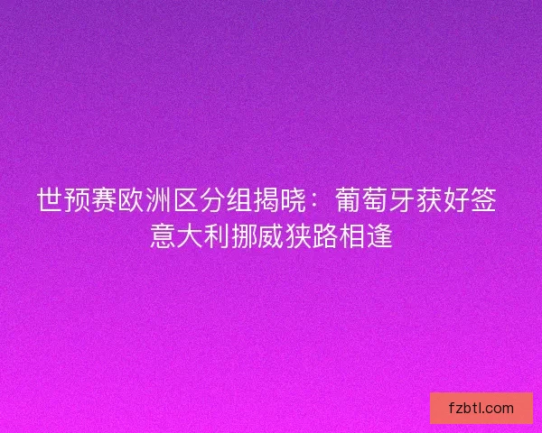 世预赛欧洲区分组揭晓：葡萄牙获好签 意大利挪威狭路相逢