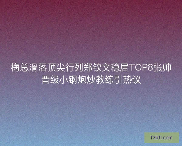 梅总滑落顶尖行列郑钦文稳居TOP8张帅晋级小钢炮炒教练引热议